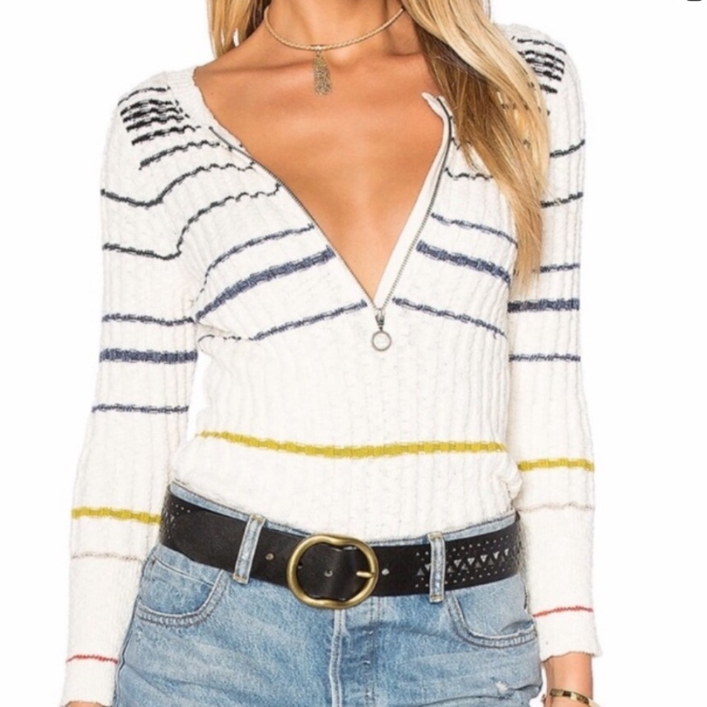 Free People Striped Rib Knit Rossi 1/4 zip Sweater